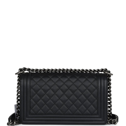 Chanel Medium Boy Bag Black Calfskin Aged Ruthenium Hardware