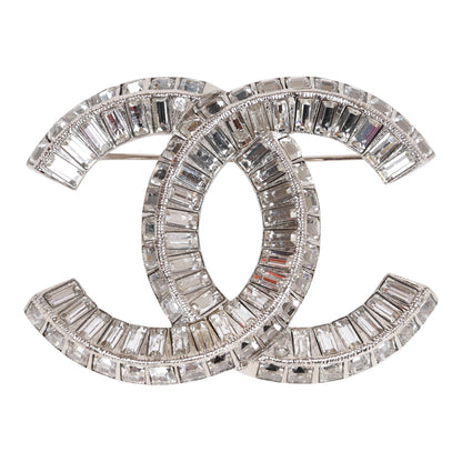 Chanel Crystal Baguette CC Silver Brooch