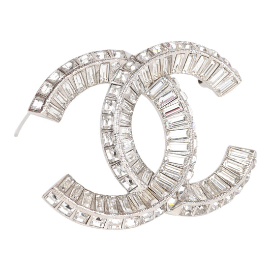 Chanel Crystal Baguette CC Silver Brooch