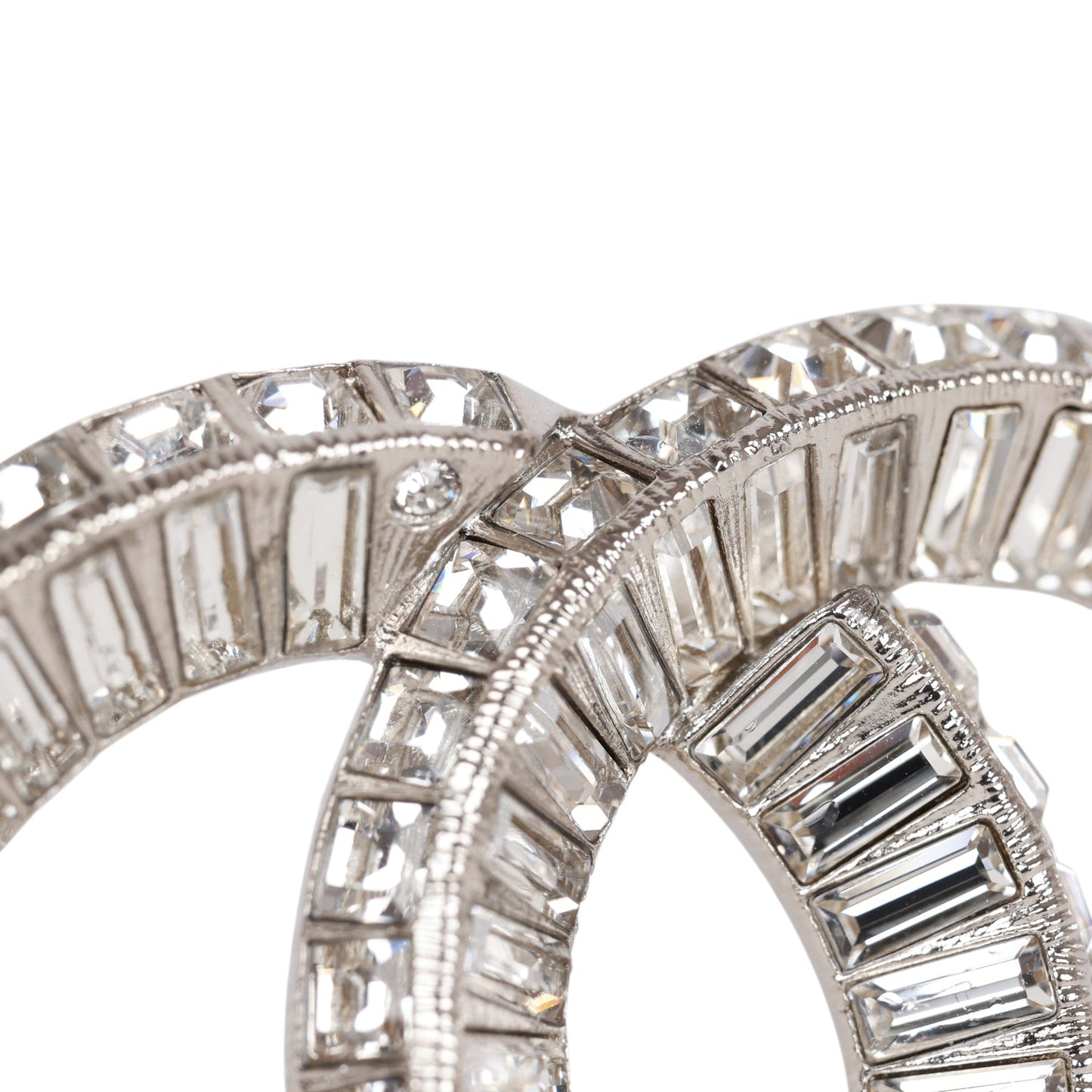 Chanel Crystal Baguette CC Silver Brooch