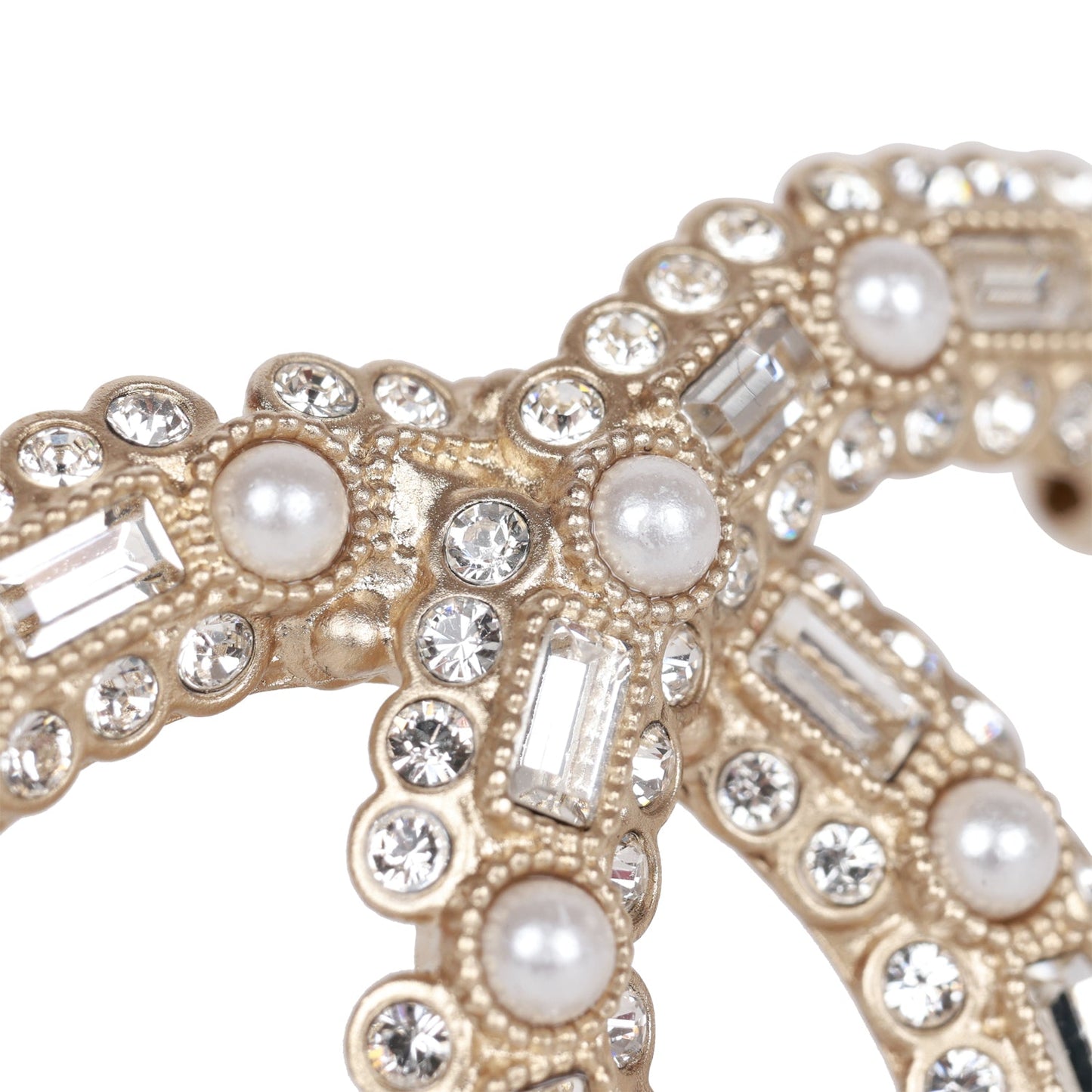 Chanel Faux Pearl and Crystal CC Gold Brooch