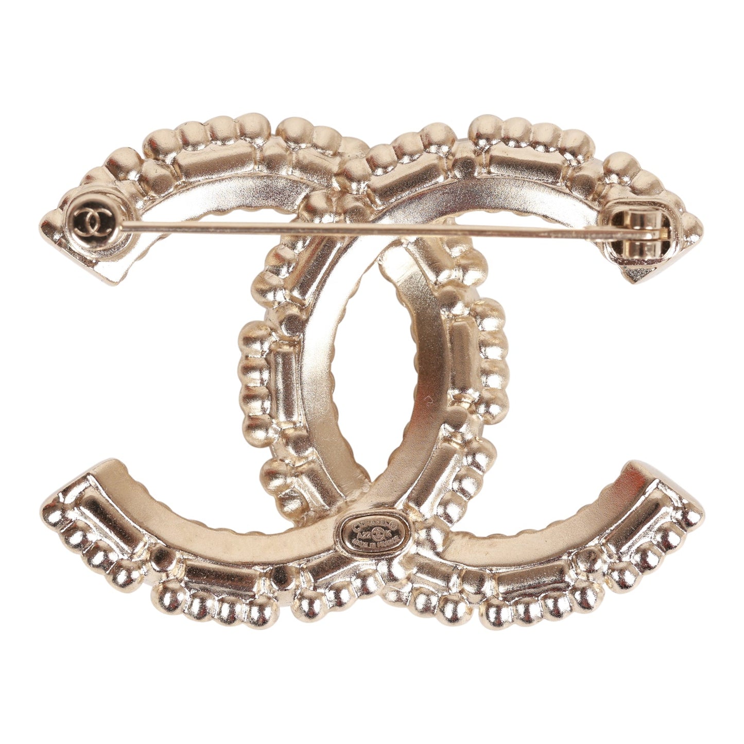 Chanel Faux Pearl and Crystal CC Gold Brooch
