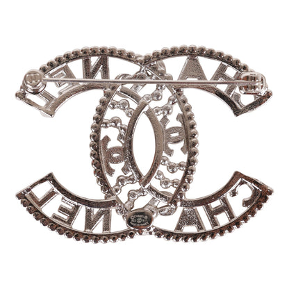 Chanel Crystal Bow CC Silver Brooch