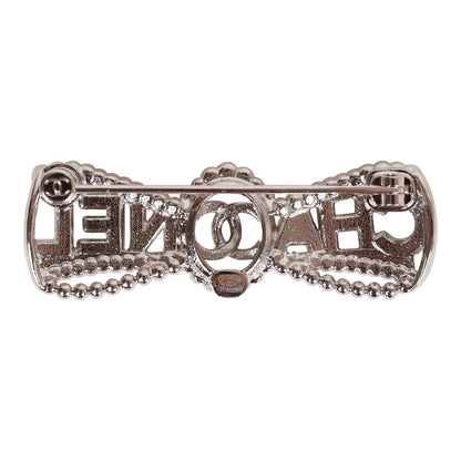 Chanel Crystal Bow CC Silver Brooch