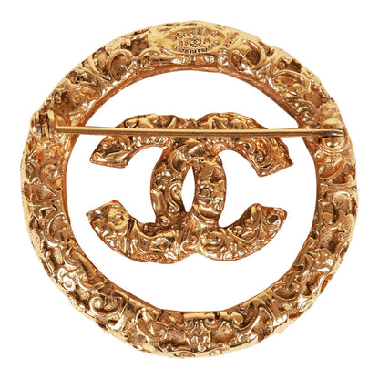 Chanel Vintage 24K Gold Plated Gold Tone CC Lava Textured Brooch