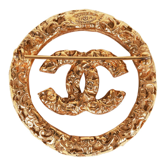 Chanel Vintage 24K Gold Plated Gold Tone CC Lava Textured Brooch