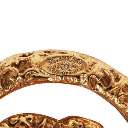 Chanel Vintage 24K Gold Plated Gold Tone CC Lava Textured Brooch