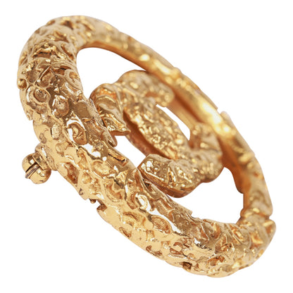 Chanel Vintage 24K Gold Plated Gold Tone CC Lava Textured Brooch