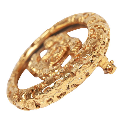 Chanel Vintage 24K Gold Plated Gold Tone CC Lava Textured Brooch