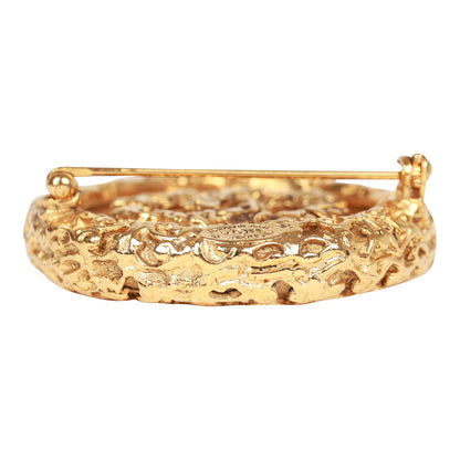 Chanel Vintage 24K Gold Plated Gold Tone CC Lava Textured Brooch