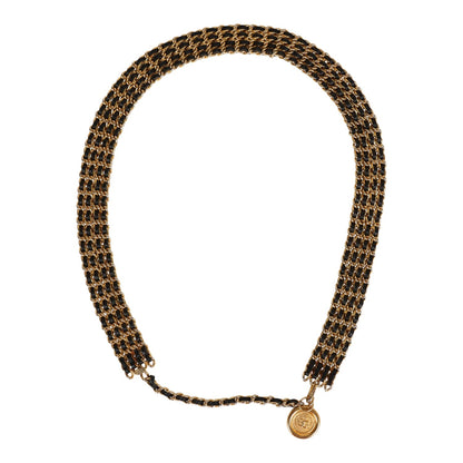 Chanel Vintage 24K Gold Plated Quadruple Layered Chain Belt Black Leather