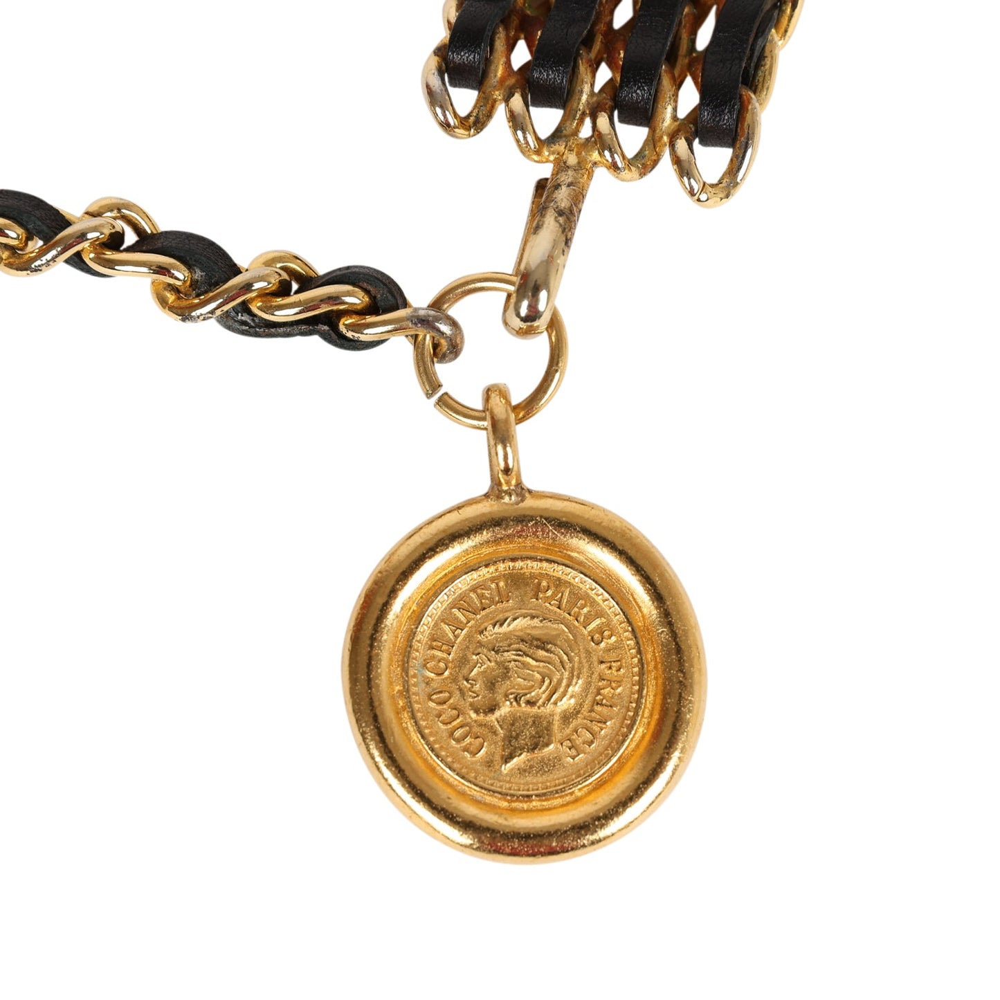 Chanel Vintage 24K Gold Plated Quadruple Layered Chain Belt Black Leather