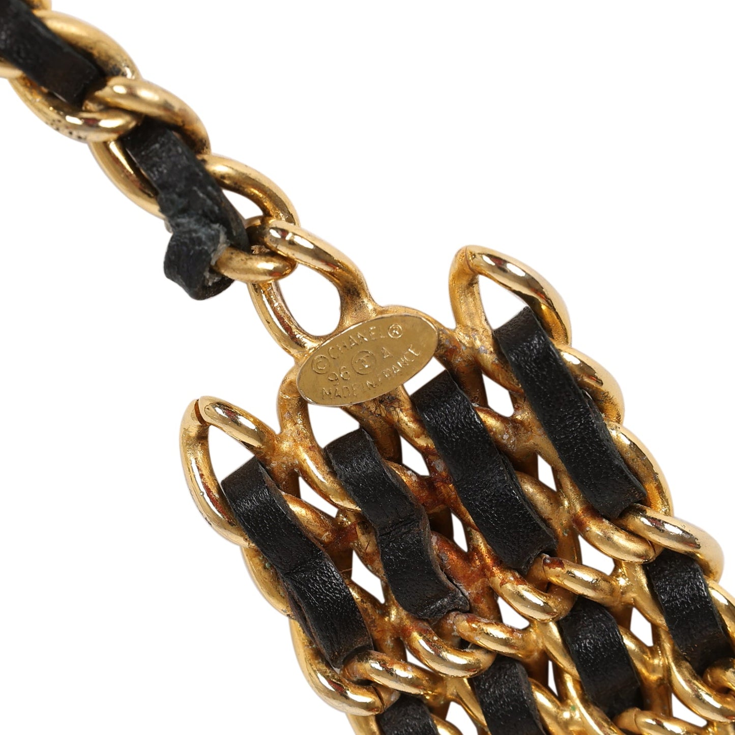 Chanel Vintage 24K Gold Plated Quadruple Layered Chain Belt Black Leather