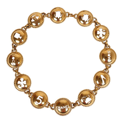 Chanel Vintage 24K Gold Plated Round Cutout Lucky Charms Chain Belt