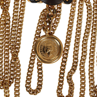 Chanel Vintage 24K Gold Plated Fringe Chain Leather Belt Black Leather