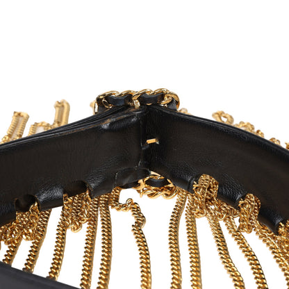Chanel Vintage 24K Gold Plated Fringe Chain Leather Belt Black Leather