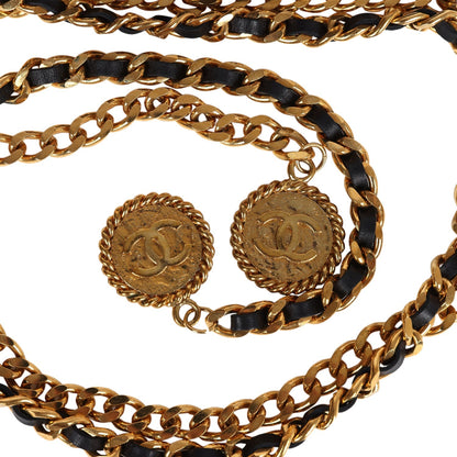 Chanel Vintage 24K Gold Plated CC Medallion Chainlink Leather Belt Black Leather