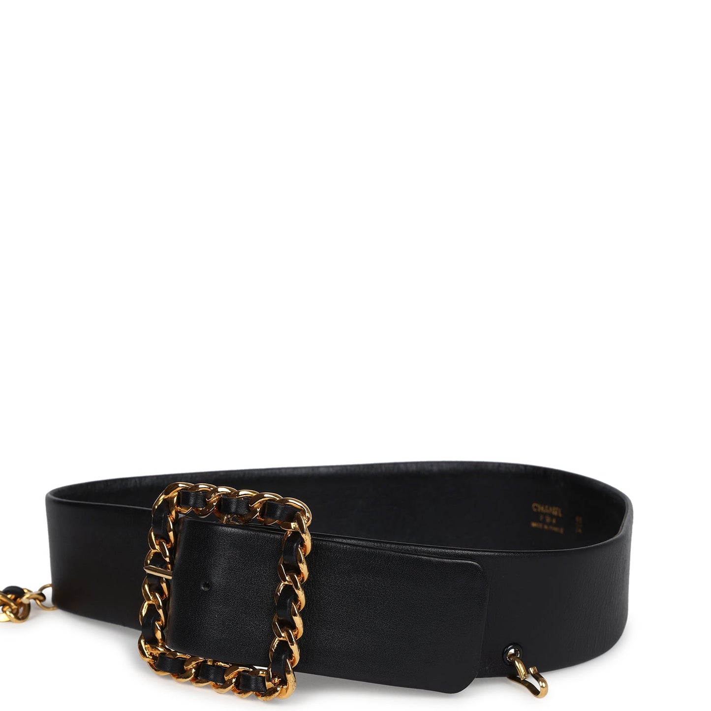 Chanel Vintage 24K Gold Plated CC Medallion Chainlink Leather Belt Black Leather