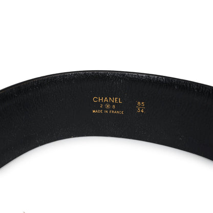 Chanel Vintage 24K Gold Plated CC Medallion Chainlink Leather Belt Black Leather