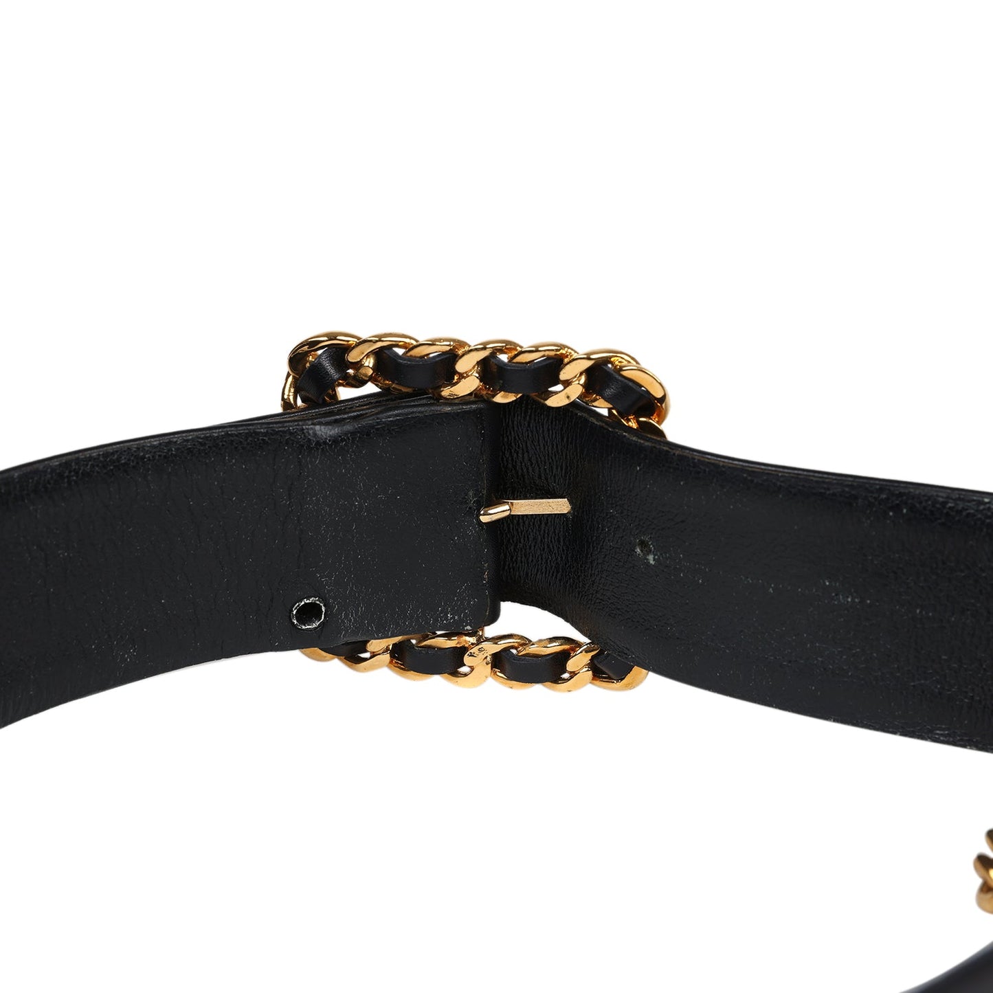 Chanel Vintage 24K Gold Plated CC Medallion Chainlink Leather Belt Black Leather