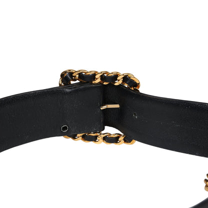 Chanel Vintage 24K Gold Plated CC Medallion Chainlink Leather Belt Black Leather