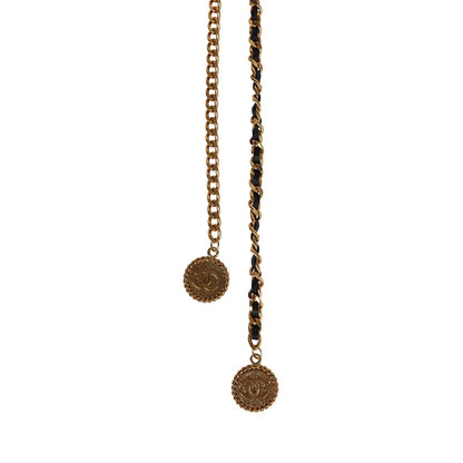 Chanel Vintage 24K Gold Plated CC Medallion Chainlink Leather Belt Black Leather