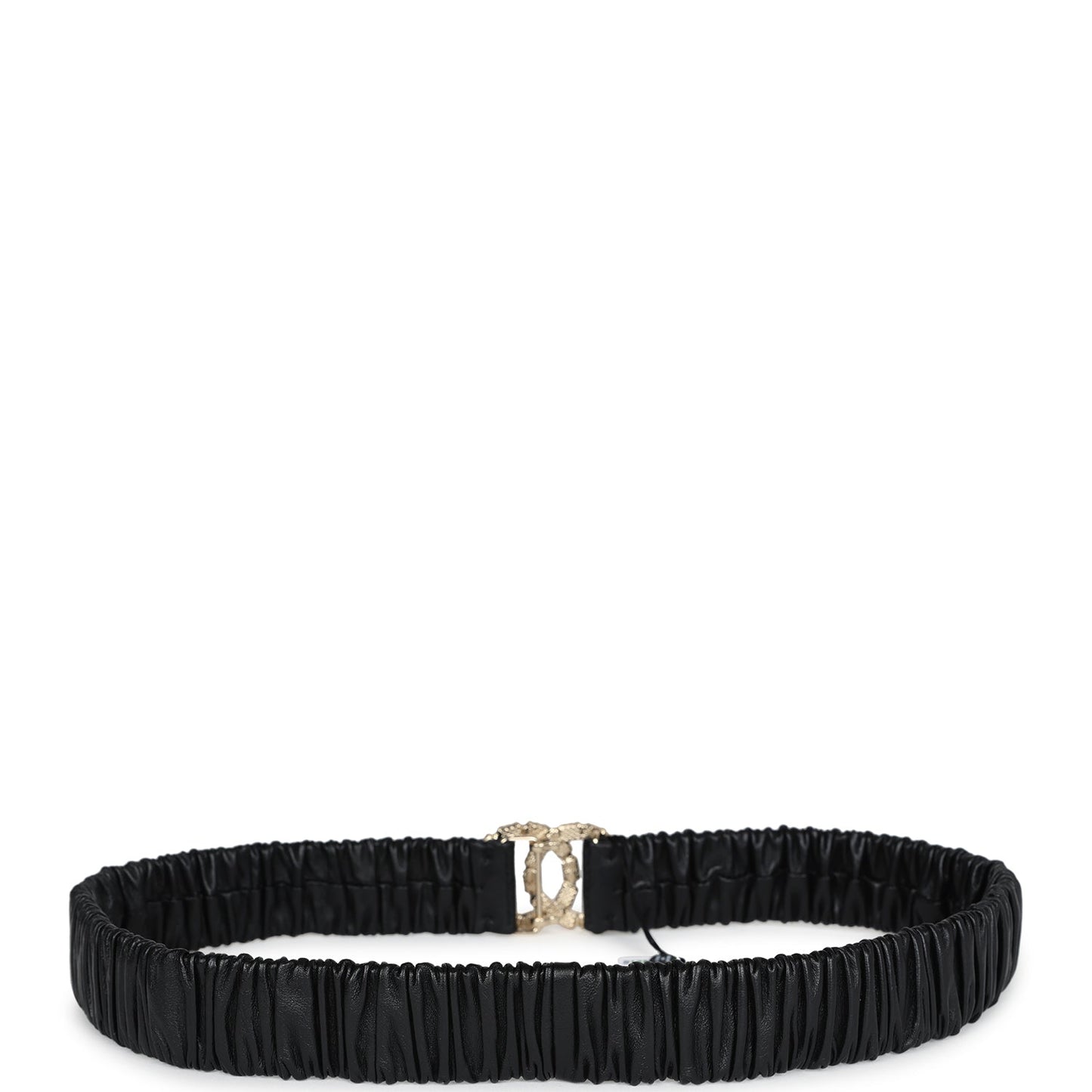 Chanel CC Ruched Leather Belt Black Calfskin Crystal Light Gold Hardware