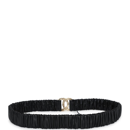 Chanel CC Ruched Leather Belt Black Calfskin Crystal Light Gold Hardware