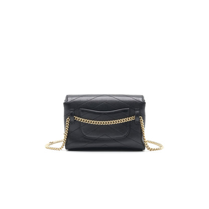 Chanel Calfskin Chevron Leather Chain Waist Bag Black