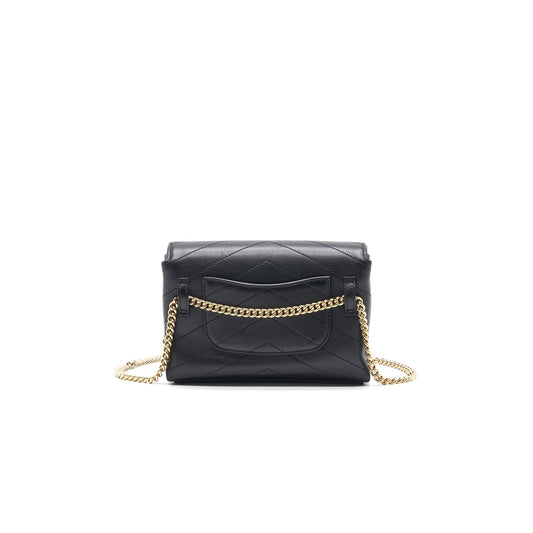 Chanel Calfskin Chevron Leather Chain Waist Bag Black