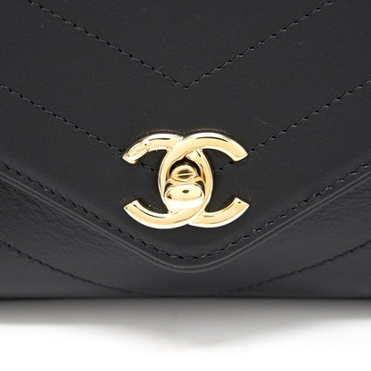Chanel Calfskin Chevron Leather Chain Waist Bag Black