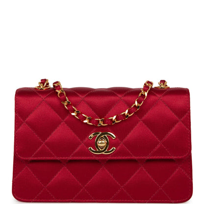 Chanel Vintage Mini Flap Bag Red Satin Gold Hardware