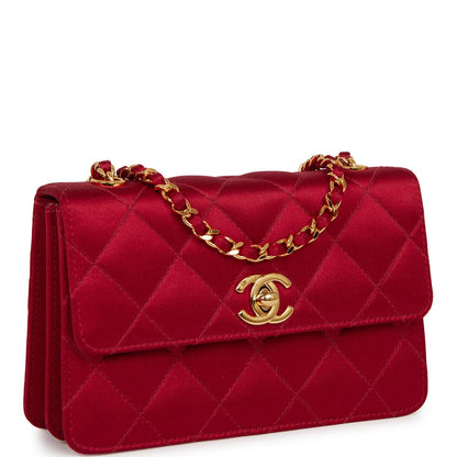 Chanel Vintage Mini Flap Bag Red Satin Gold Hardware