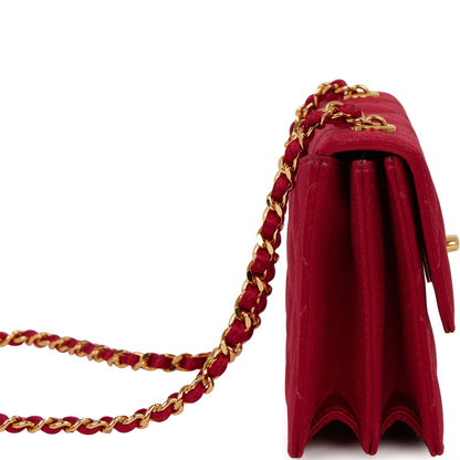 Chanel Vintage Mini Flap Bag Red Satin Gold Hardware