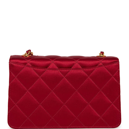 Chanel Vintage Mini Flap Bag Red Satin Gold Hardware