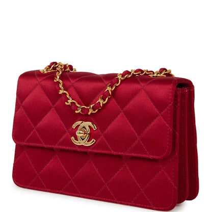 Chanel Vintage Mini Flap Bag Red Satin Gold Hardware