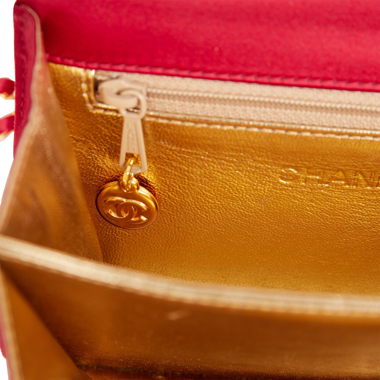 Chanel Vintage Mini Flap Bag Red Satin Gold Hardware