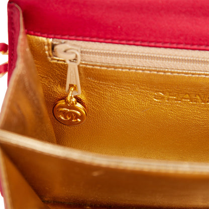 Chanel Vintage Mini Flap Bag Red Satin Gold Hardware