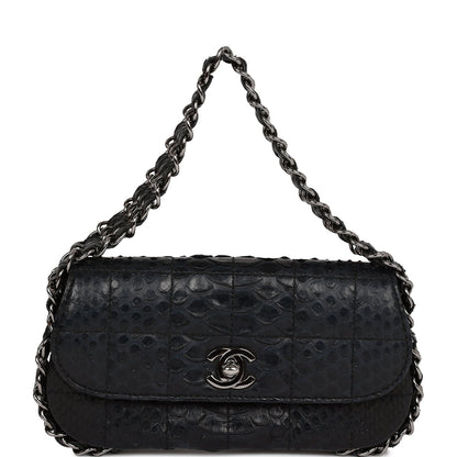 Chanel Vintage Mini Flap Bag Black Python Silver Hardware