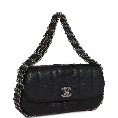 Chanel Vintage Mini Flap Bag Black Python Silver Hardware