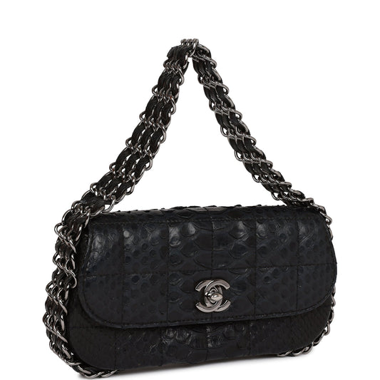 Chanel Vintage Mini Flap Bag Black Python Silver Hardware