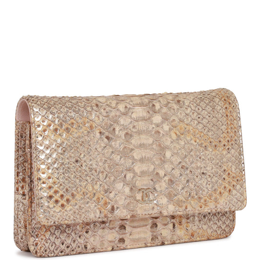 Chanel Wallet on Chain WOC Gold Python Light Gold Hardware