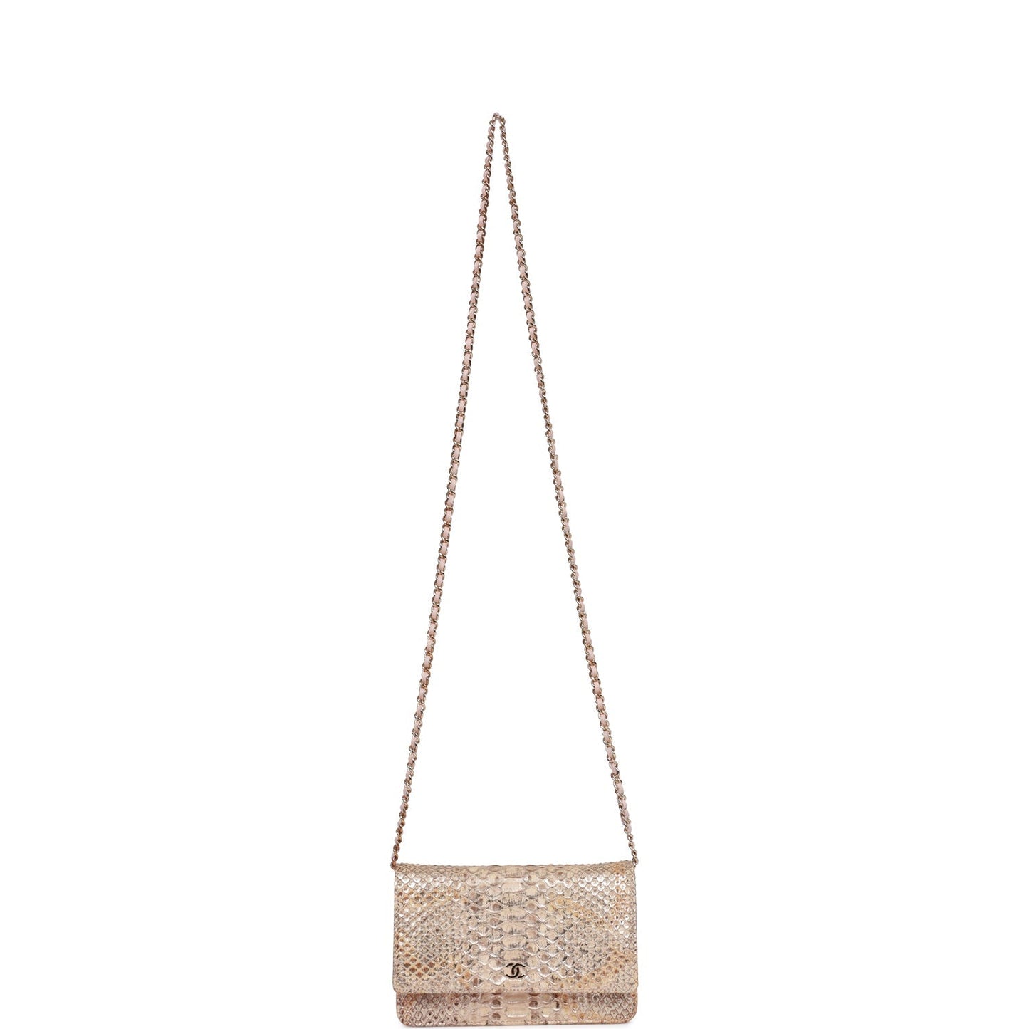 Chanel Wallet on Chain WOC Gold Python Light Gold Hardware