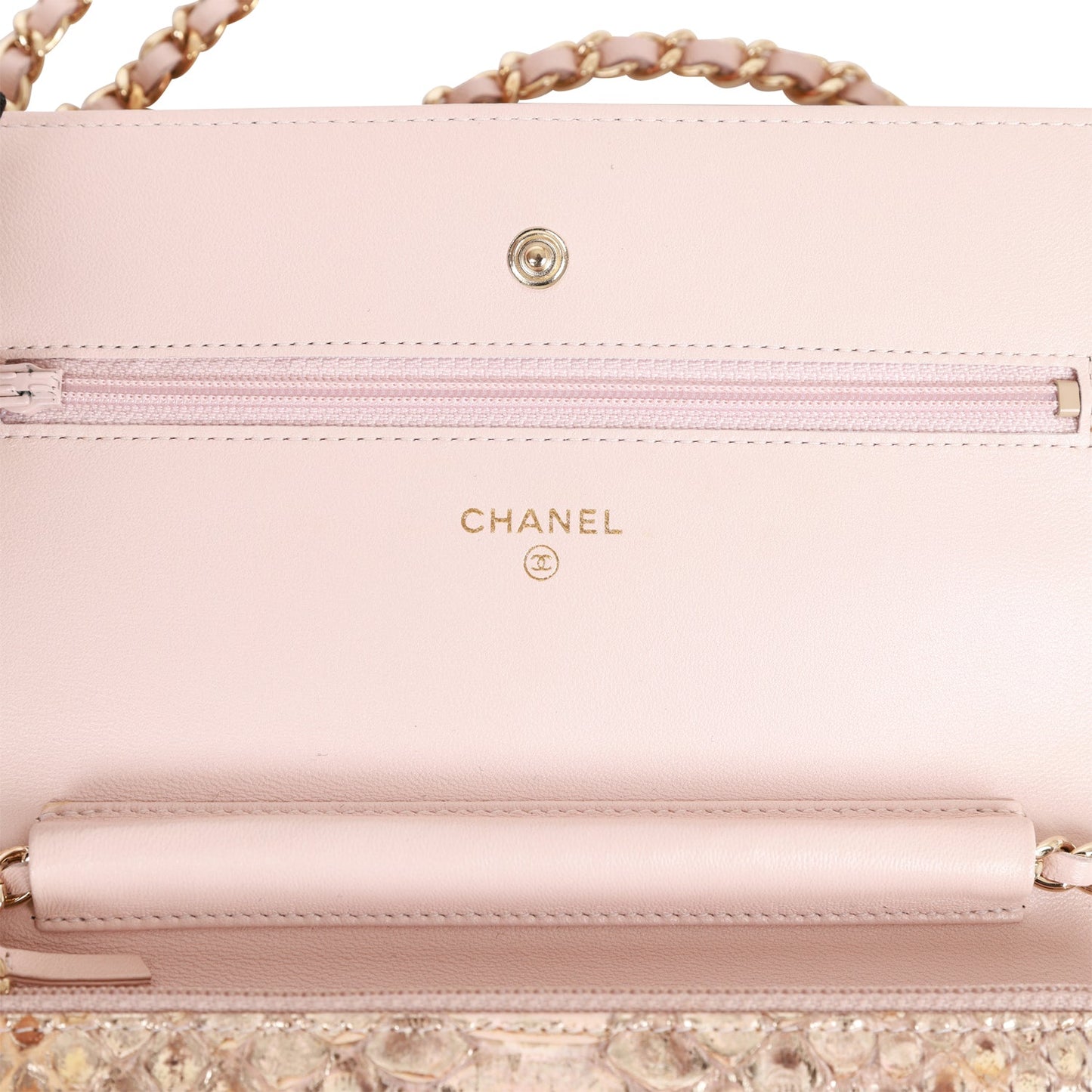 Chanel Wallet on Chain WOC Gold Python Light Gold Hardware