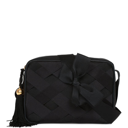 Chanel Vintage Ribbon Camera Bag Black Satin Gold Hardware