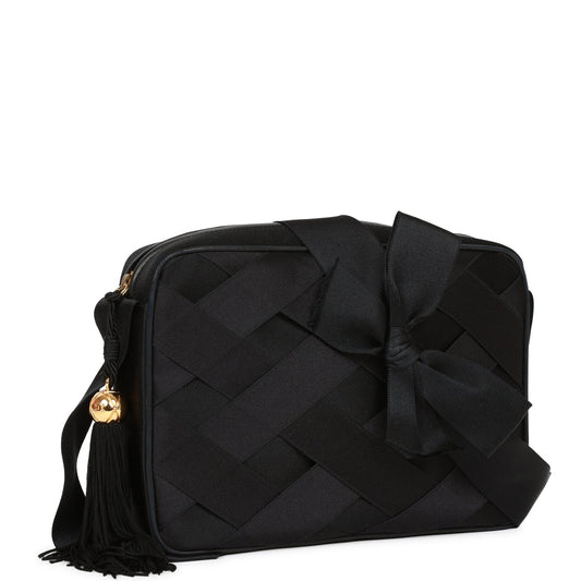 Chanel Vintage Ribbon Camera Bag Black Satin Gold Hardware