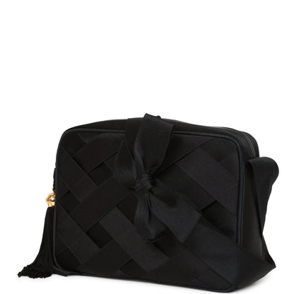Chanel Vintage Ribbon Camera Bag Black Satin Gold Hardware