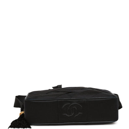 Chanel Vintage Ribbon Camera Bag Black Satin Gold Hardware