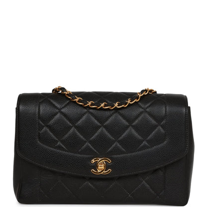 Chanel Vintage Medium Diana Flap Bag Black Caviar Gold Hardware