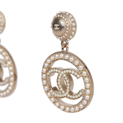 Chanel CC Faux Pearl Gold Earrings